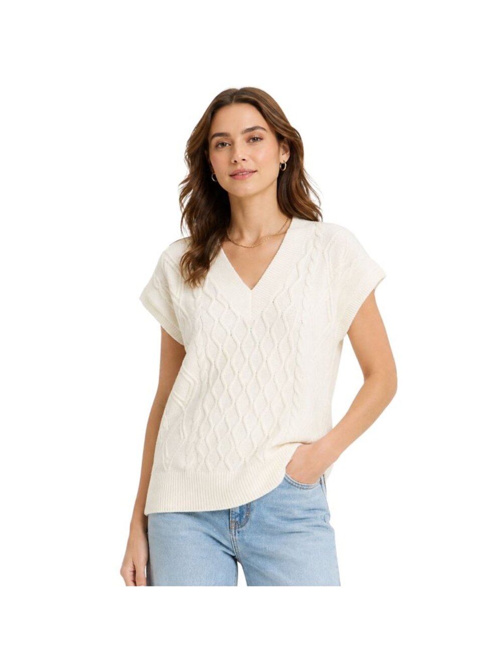Universal Thread Cable Knit Sweater Vest • Cream • Size L • NWT